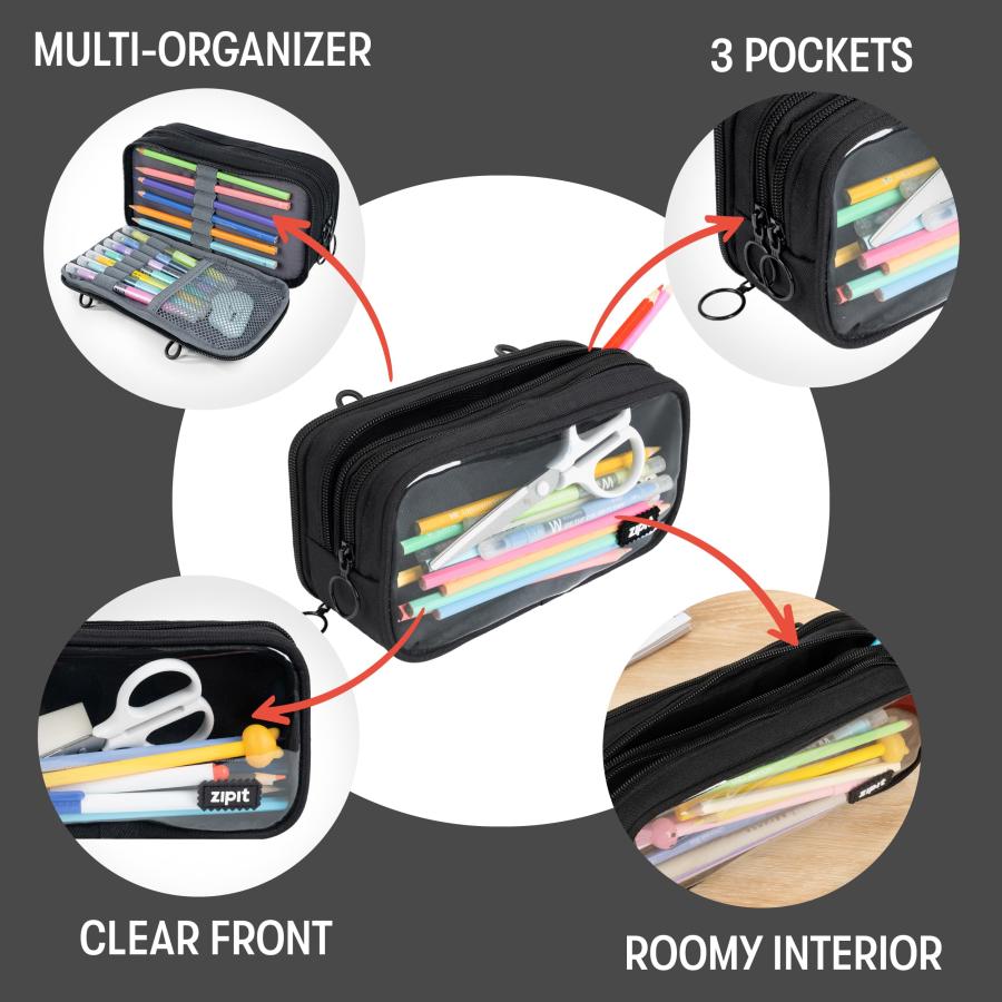 ZIPIT 二分の一＆ハーフペンシルケース 3つの区画 ファスナー車寄せ 授業時間用 文房具御徒面子 青二才のうしろ帯 御坊っちゃんと成年者用 黒いこと