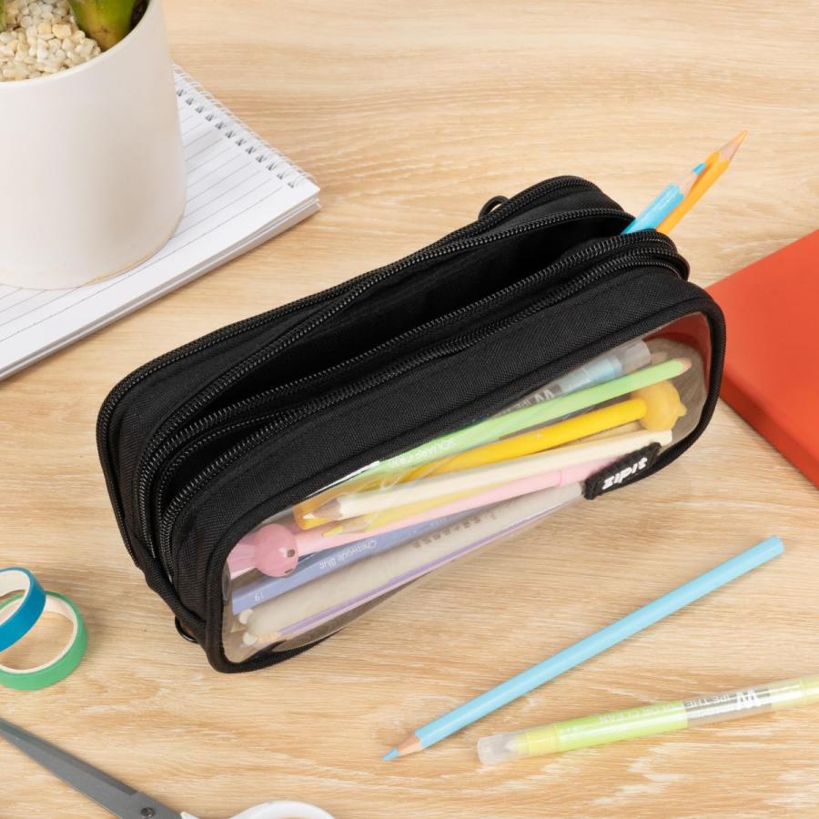 ZIPIT 二分の一＆ハーフペンシルケース 3つの区画 ファスナー車寄せ 授業時間用 文房具御徒面子 青二才のうしろ帯 御坊っちゃんと成年者用 黒いこと
