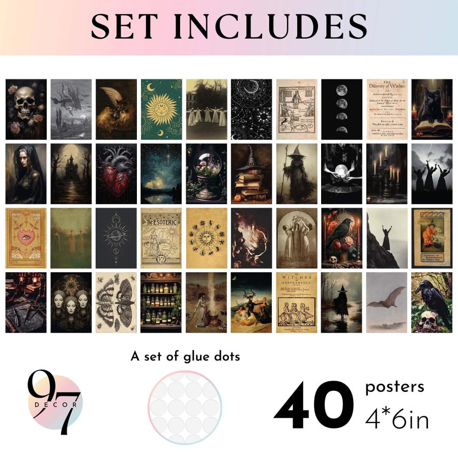 97 Decor ウィッチー ウォールアートプリント 40点セット｜ヴィンテージゴシック 魔女コラージュキット_1