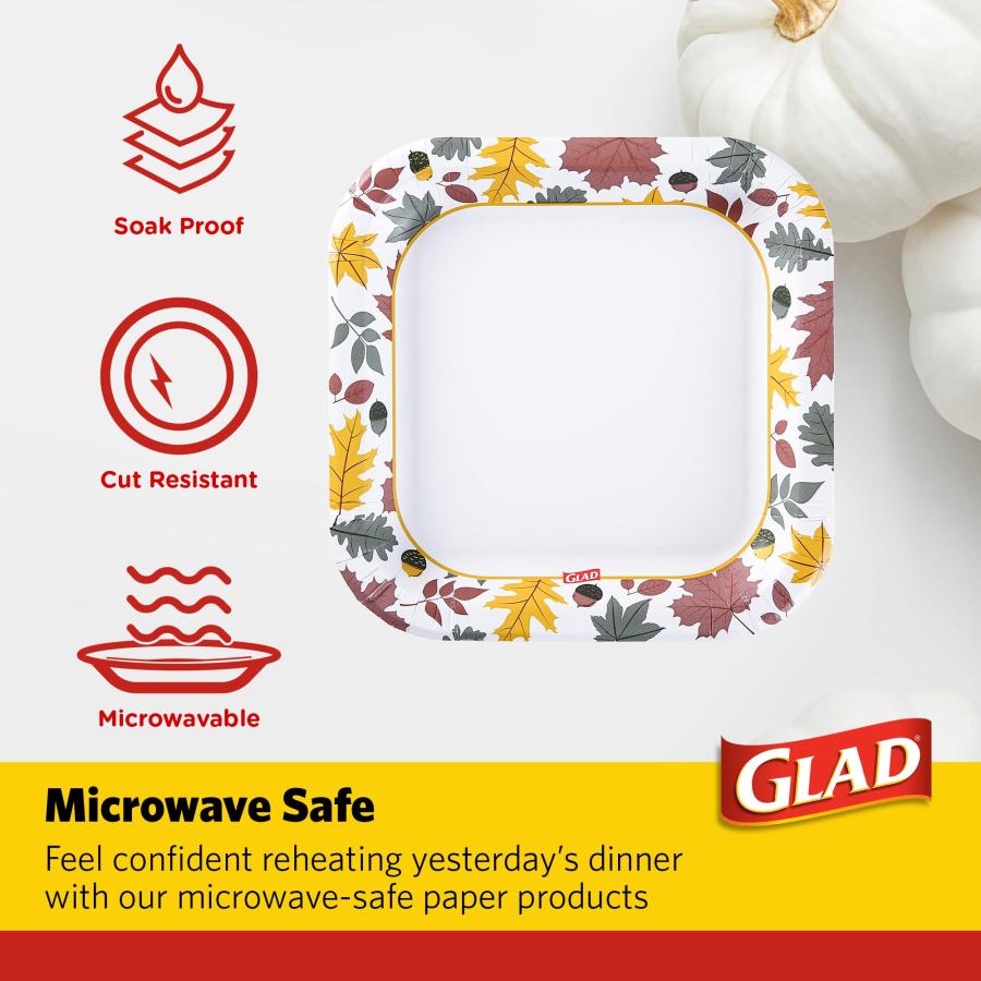 Glad Everyday 正方形 使い捨て紙皿 落ち葉デザイン | 切れない、電子レンジ対応ペーパープレート すべての食品＆日常使用に | 10インチ 50枚_2