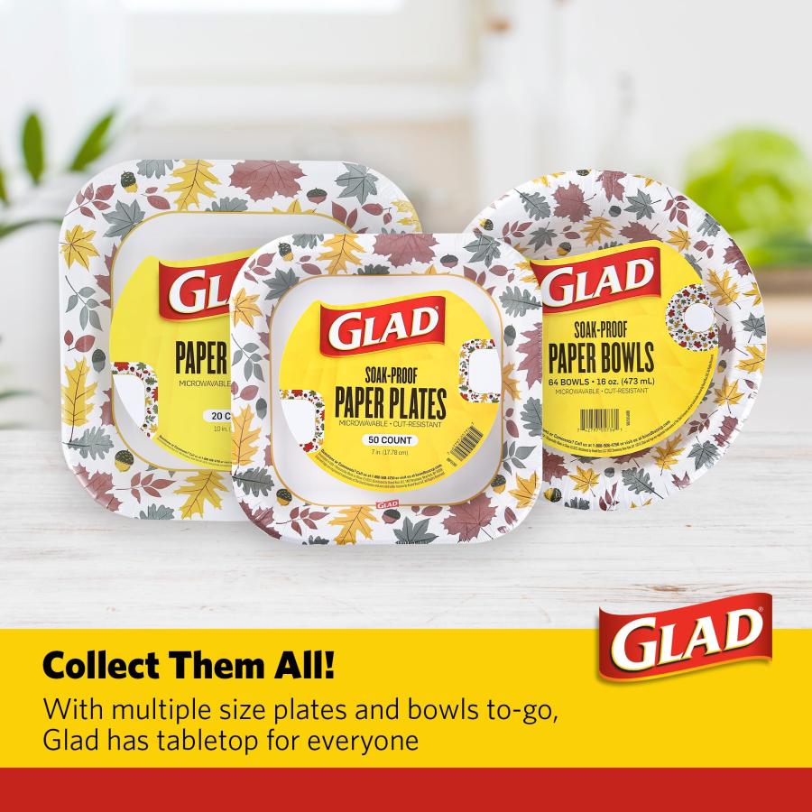 Glad Everyday 正方形 使い捨て紙皿 落ち葉デザイン | 切れない、電子レンジ対応ペーパープレート すべての食品＆日常使用に | 10インチ 50枚_5