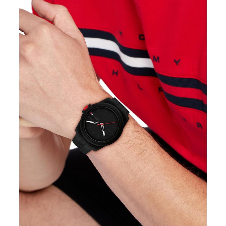 Tommy Hilfiger 1710596 メンズ腕時計 カジュアル クォーツ ステンレス×シリコン 44mm ミネラルクリスタル 5気圧防水 ブラックの画像