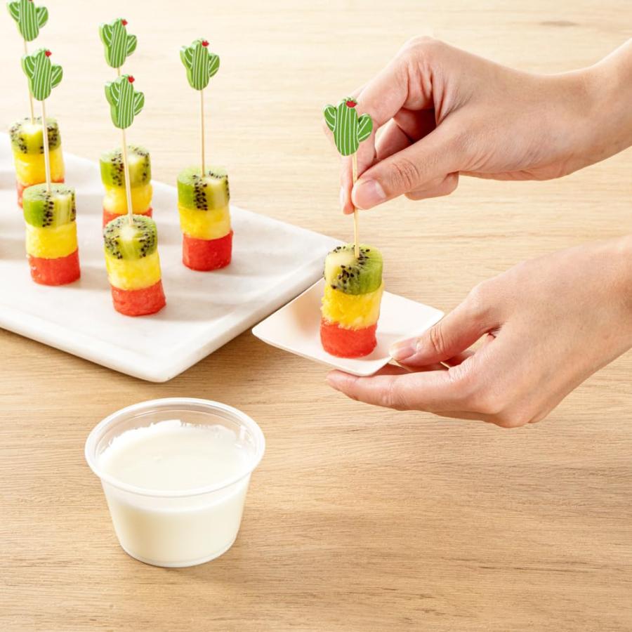 レストランウェア 4.7インチ 竹串 100本 丈夫な装飾串 - 花柄のサボテン 使い捨てグリーンバンブー前菜ピック 鋭いエッジの滑らかな仕上げ_5