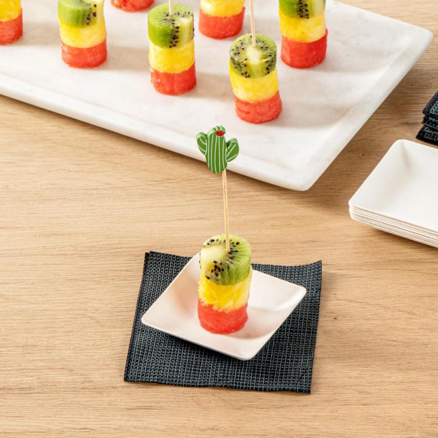 レストランウェア 4.7インチ 竹串 100本 丈夫な装飾串 - 花柄のサボテン 使い捨てグリーンバンブー前菜ピック 鋭いエッジの滑らかな仕上げ_6