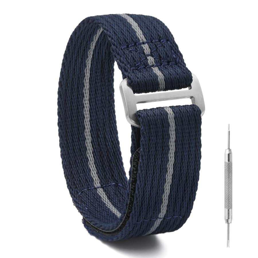 面ファスナー式ソフトナイロン腕時計バンド 22mm ブルー 316Lステンレスバックル スポーツウォッチストラップ 男女兼用