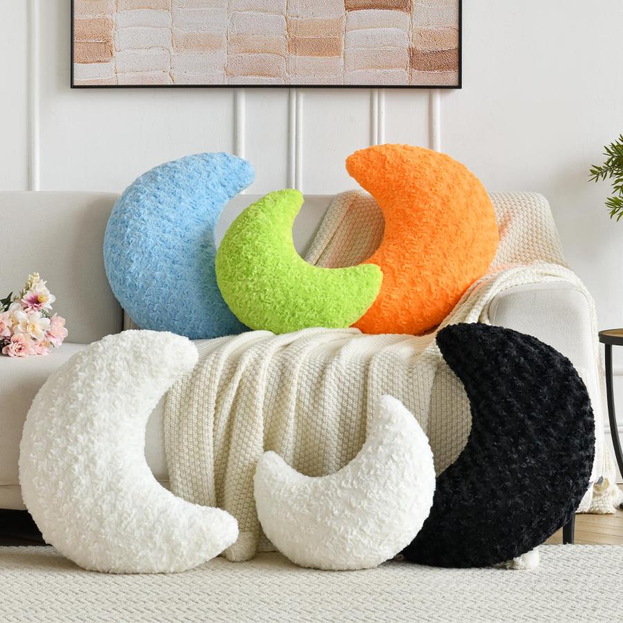 ZCNYCLAM 月型枕 ソフトフェイクファー付き カウチ/ベッド/ソファ用 - かわいい半月枕 部屋の装飾付き 寝室 リビングルーム用 (40.8cm、グリーン)の画像