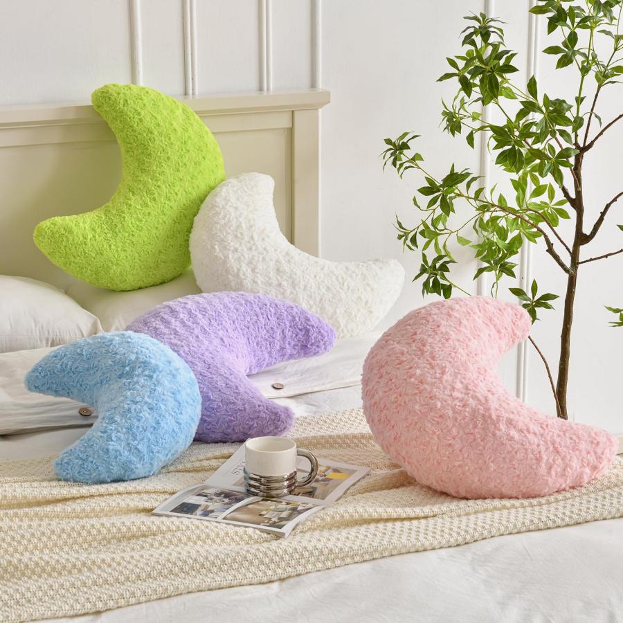 ZCNYCLAM 月型枕 ソフトフェイクファー付き カウチ/ベッド/ソファ用 - かわいい半月枕 部屋の装飾付き 寝室 リビングルーム用 (40.8cm、グリーン)の画像