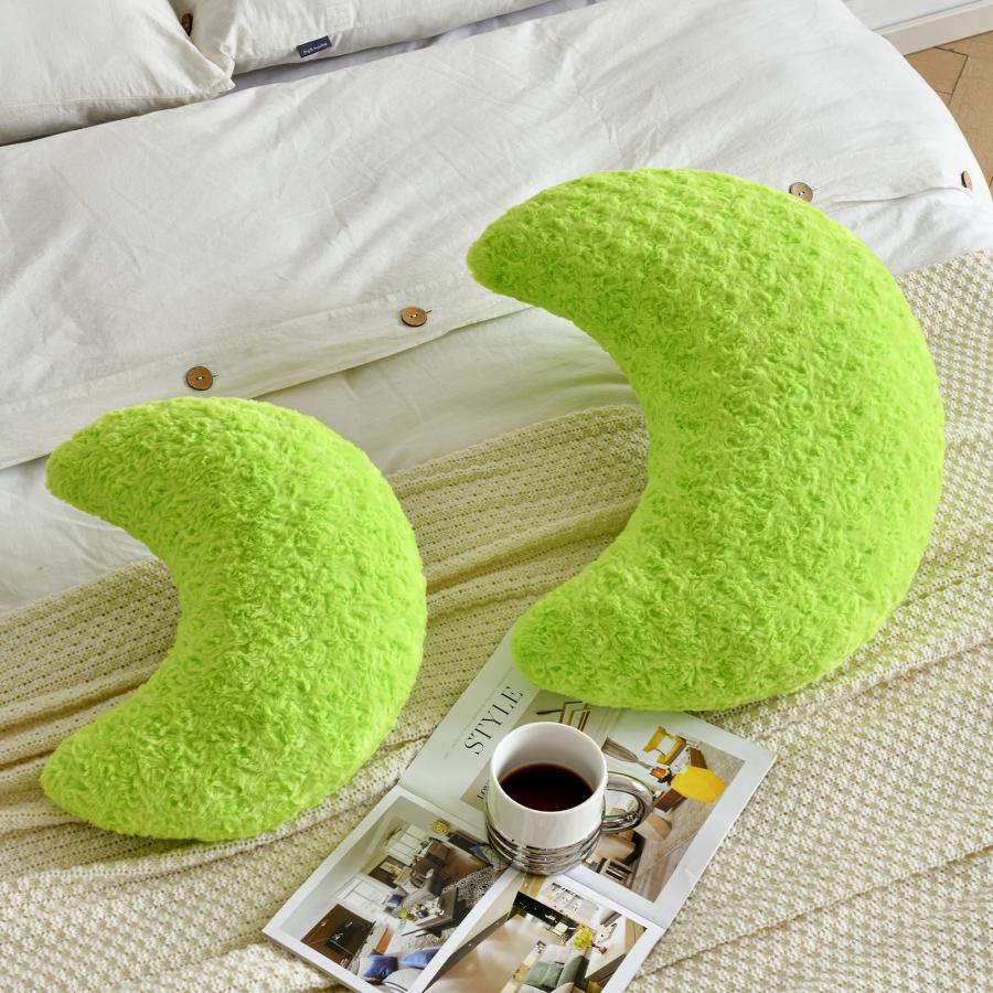 ZCNYCLAM 月型枕 ソフトフェイクファー付き カウチ/ベッド/ソファ用 - かわいい半月枕 部屋の装飾付き 寝室 リビングルーム用 (40.8cm、グリーン)の画像