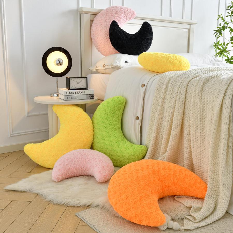 ZCNYCLAM 月型枕 ソフトフェイクファー付き カウチ/ベッド/ソファ用 - かわいい半月枕 部屋の装飾付き 寝室 リビングルーム用 (40.8cm、グリーン)の画像