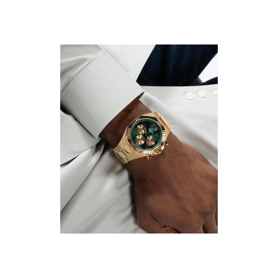 GUESS メンズ 腕時計 GW0703G2 44mm ゴールドトーン ブレスレット グリーンダイヤル アナログ ステンレススチールの画像