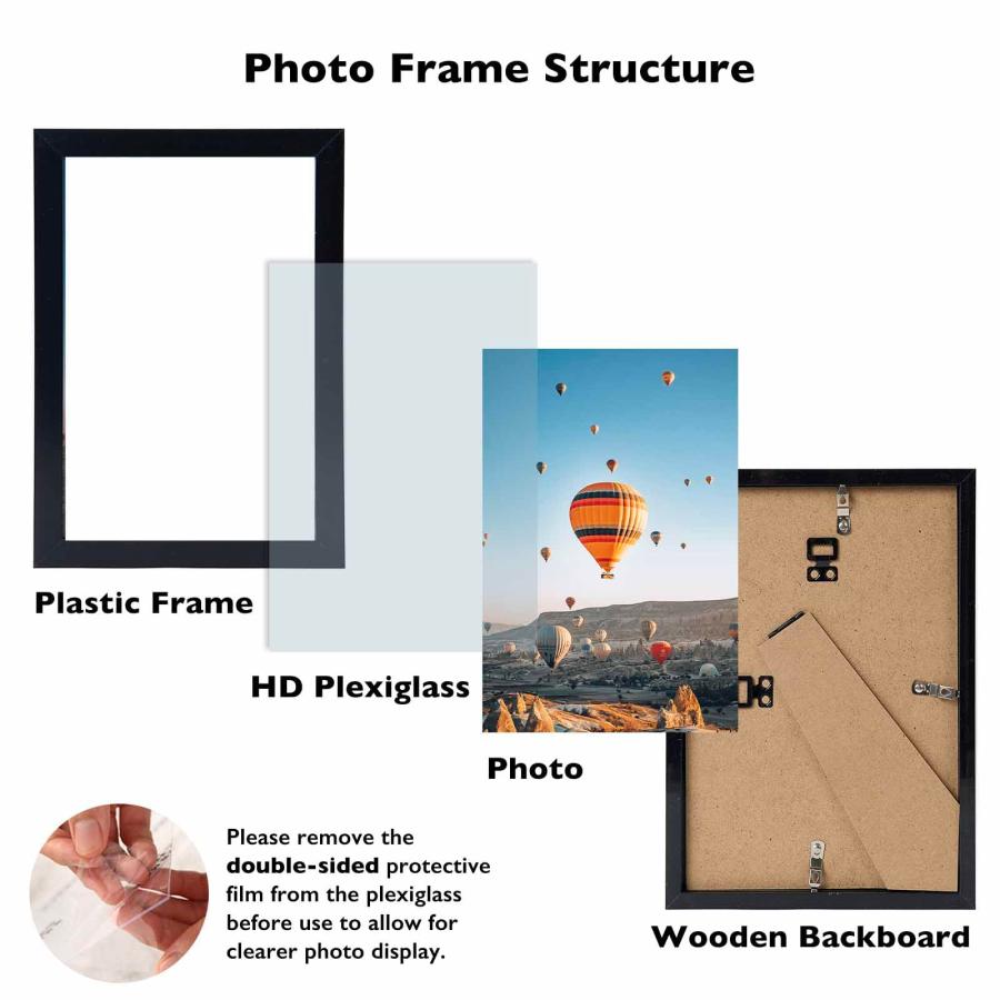 JCJMY 8x12インチ 写真フレーム ブラック 壁掛けまたは卓上用、壁取り付け水平または垂直方向、8 x 12インチ ウォールギャラリー ポスターフォトフレーム 飛散防_1