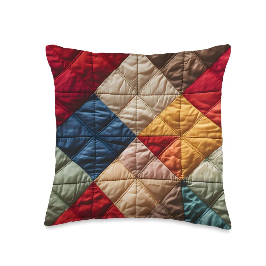 Vintage Geometric Patchwork Pattern Throw Pillow