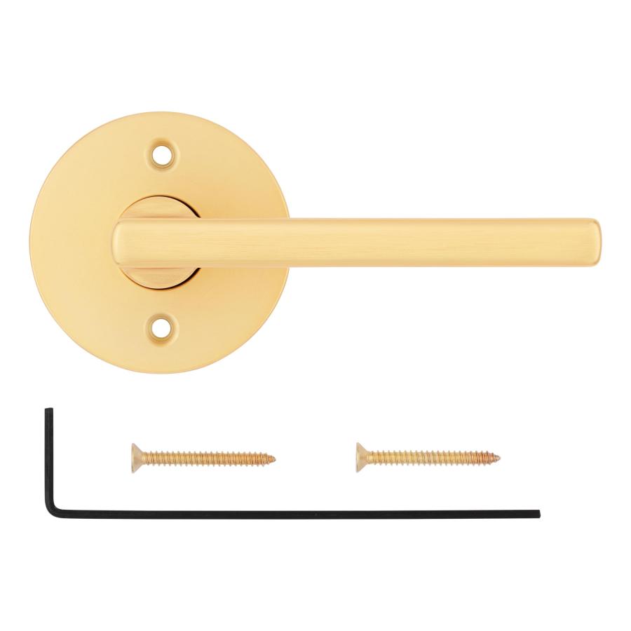 Kwikset ハリファックス ダミードアハンドル クローゼット用片面レバー フレンチダブルドア パントリー サテン真鍮 ノンターン リバーシブル インテリア プッシ_5