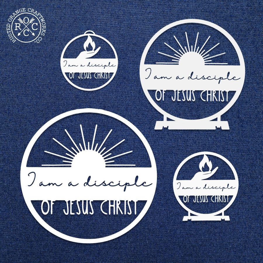 I Am a Disciple of Christ ユーステーマ メタルウォールデコレーション 38cm 炎を持つ手デザインの画像