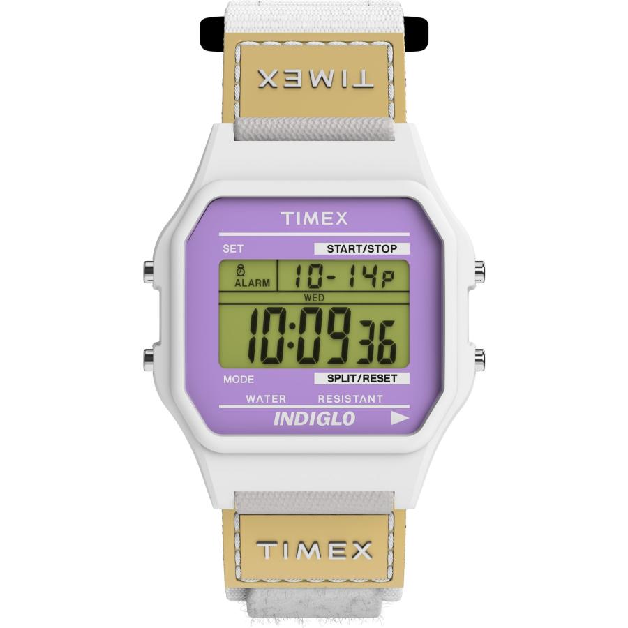 Timex クラシックデジタル ユニセックス腕時計 36mm ホワイトケース ホワイトストラップ デジタルダイヤル スポーティ