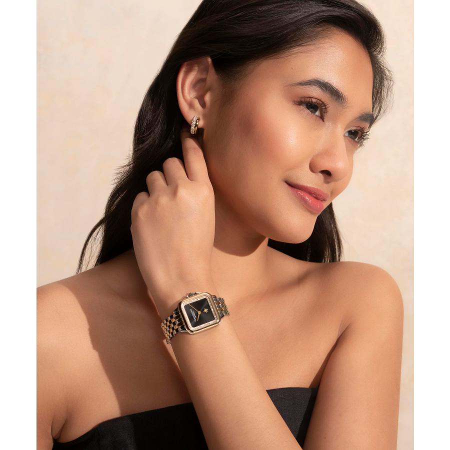 Olivia Burton グロブナー 28mm 腕時計 24000124 ブラックサンレイ クリスタルベゼル ツートーンブレスレット 30m防水の画像