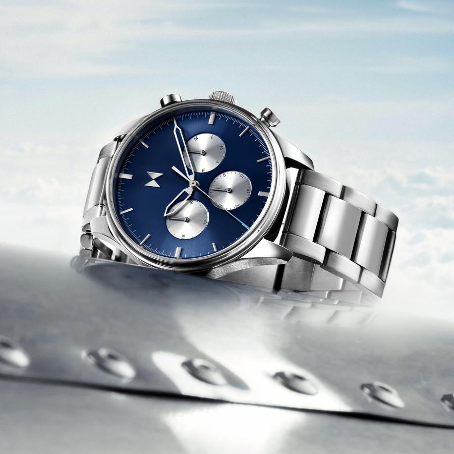 MVMT Airhawk 42mm パイロットウォッチ コースタルブルー スチール バンド交換対応 5気圧/50m防水の画像