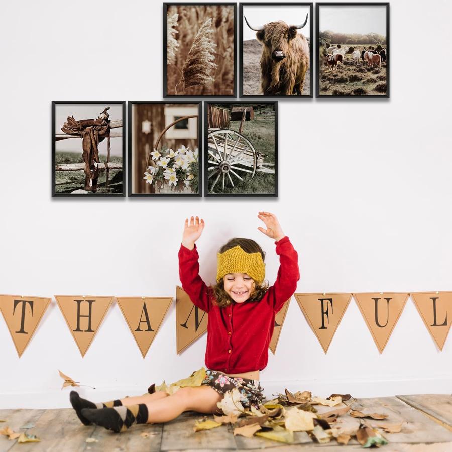 6ピース ヴィンテージ 農場 牛 農家 装飾 牛プリント ウォールアート 牛プリント 絵画 写真 自宅 寝室 農家 キッチン バスルーム 装飾 素朴なウエスタンカントリ_6