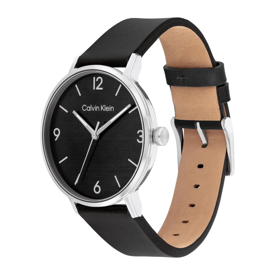 Calvin Klein Modern 25200437 42mm クォーツ スチールケース ブラックレザーストラップ サンレイダイヤル 3気圧の画像