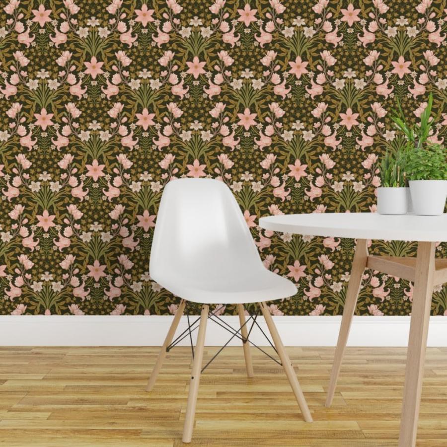Removable Wallpaper Swatch - William Morris，Botanical，Victorian Ivy，Art Nouveau，Clematis，Magnolia，Daffodil，Vintage Floral，Pink Custom Pre-Pasted Wallp_2