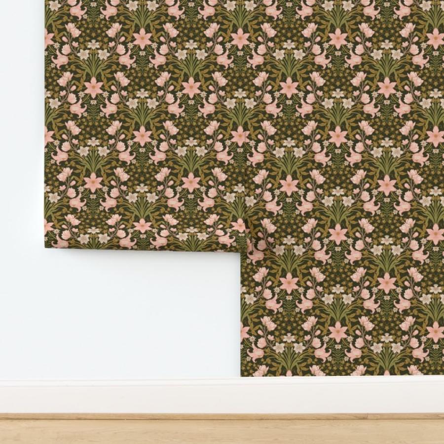 Removable Wallpaper Swatch - William Morris，Botanical，Victorian Ivy，Art Nouveau，Clematis，Magnolia，Daffodil，Vintage Floral，Pink Custom Pre-Pasted Wallp_3