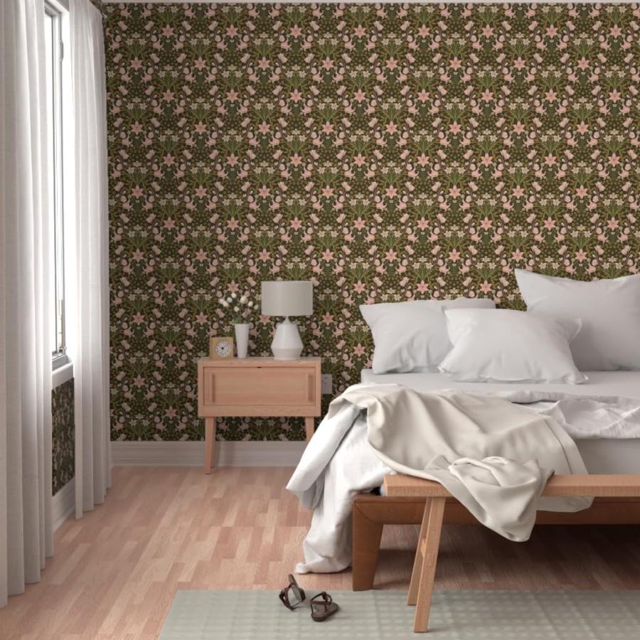 Removable Wallpaper Swatch - William Morris，Botanical，Victorian Ivy，Art Nouveau，Clematis，Magnolia，Daffodil，Vintage Floral，Pink Custom Pre-Pasted Wallp_4