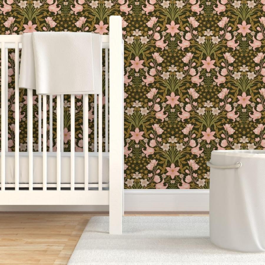 Removable Wallpaper Swatch - William Morris，Botanical，Victorian Ivy，Art Nouveau，Clematis，Magnolia，Daffodil，Vintage Floral，Pink Custom Pre-Pasted Wallp_5