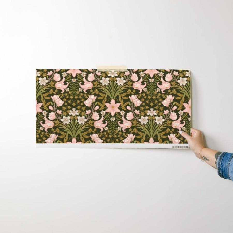 Removable Wallpaper Swatch - William Morris，Botanical，Victorian Ivy，Art Nouveau，Clematis，Magnolia，Daffodil，Vintage Floral，Pink Custom Pre-Pasted Wallp_6