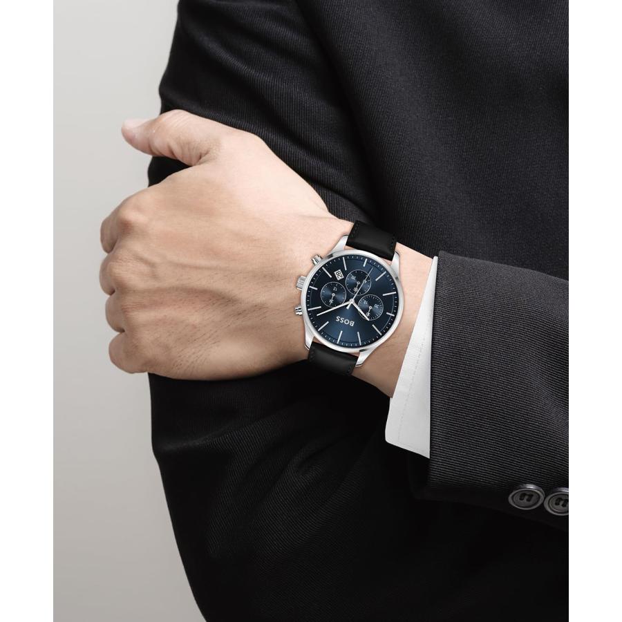 BOSS Avery メンズ腕時計 42mm クロノグラフ ステンレスケース ブルーダイヤル レザーストラップ 5気圧防水の画像