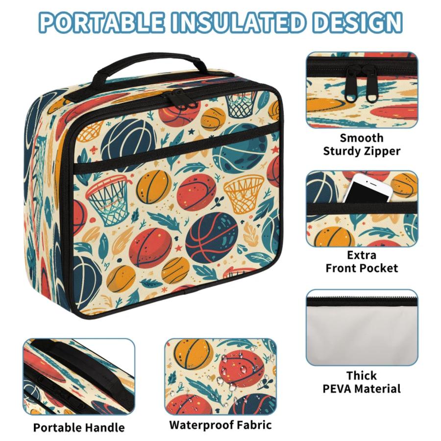 Backpack with Lunch Box Travel Backpack Basketball Basket Lunch Bag ＆ Laptop Backpack Bookbag Insulated Lunchbox Freezable Lunch Bag Waterproof Daypa_3