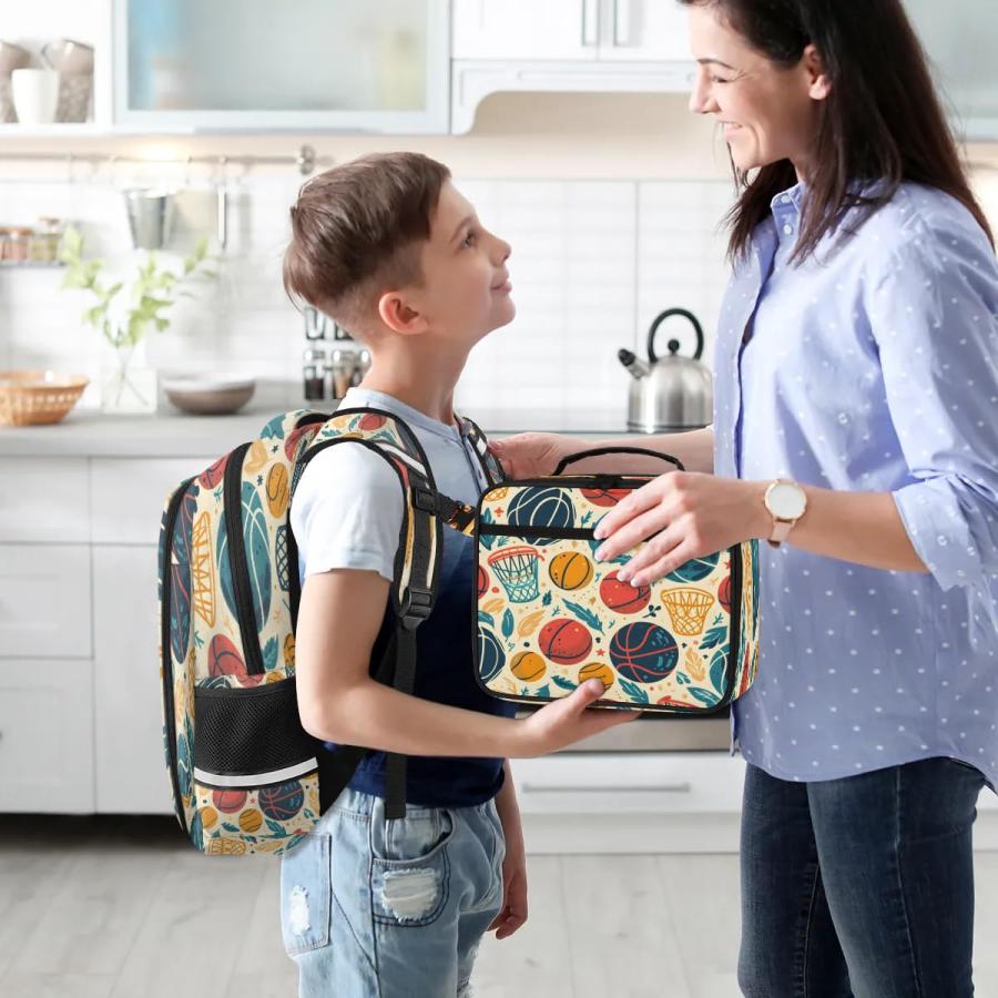 Backpack with Lunch Box Travel Backpack Basketball Basket Lunch Bag ＆ Laptop Backpack Bookbag Insulated Lunchbox Freezable Lunch Bag Waterproof Daypa_5