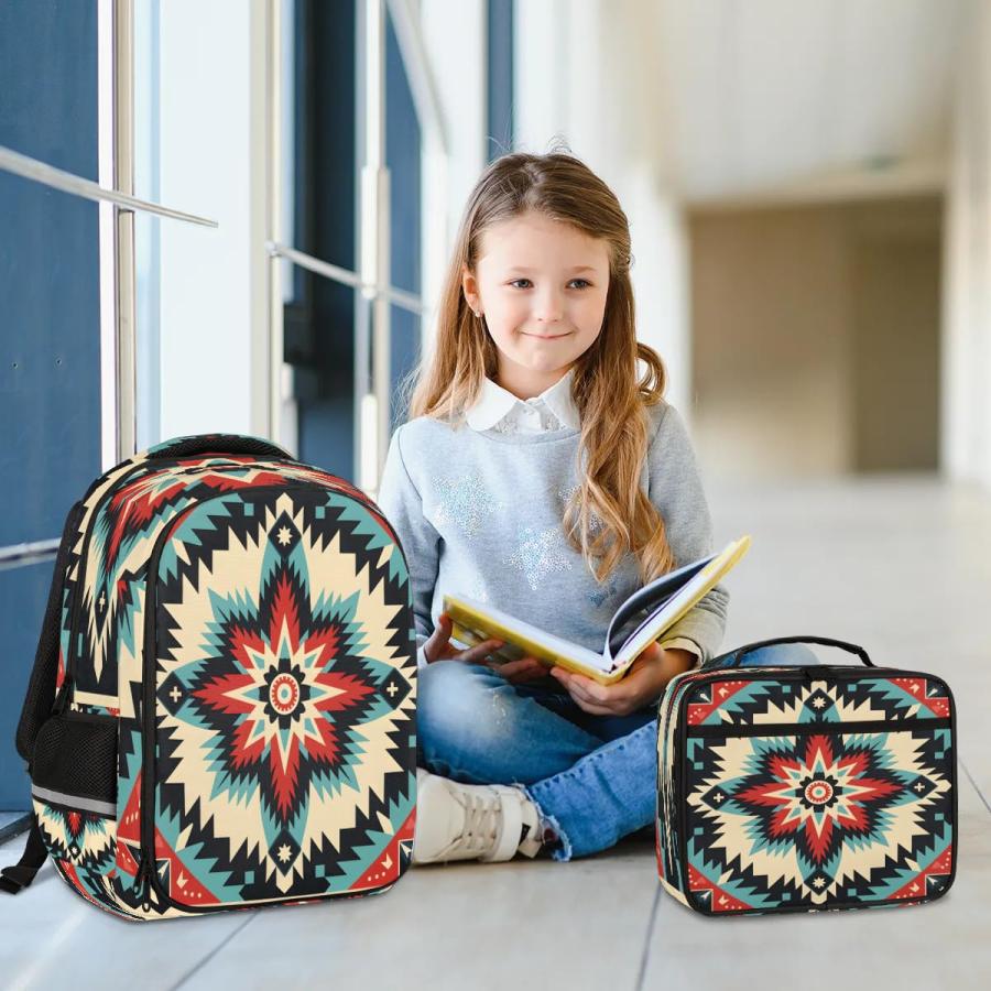 Backpack with Lunch Box Travel Backpack Aztec Texture Lunch Bag ＆ Laptop Backpack Bookbag Insulated Lunchbox Freezable Lunch Bag Waterproof Daypack_6