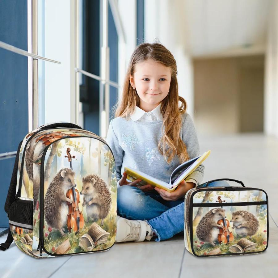 Backpack with Lunch Box Travel Backpack Wild Hedgehog Lunch Bag ＆ Laptop Backpack Bookbag Insulated Lunchbox Freezable Lunch Bag Waterproof Daypack_5