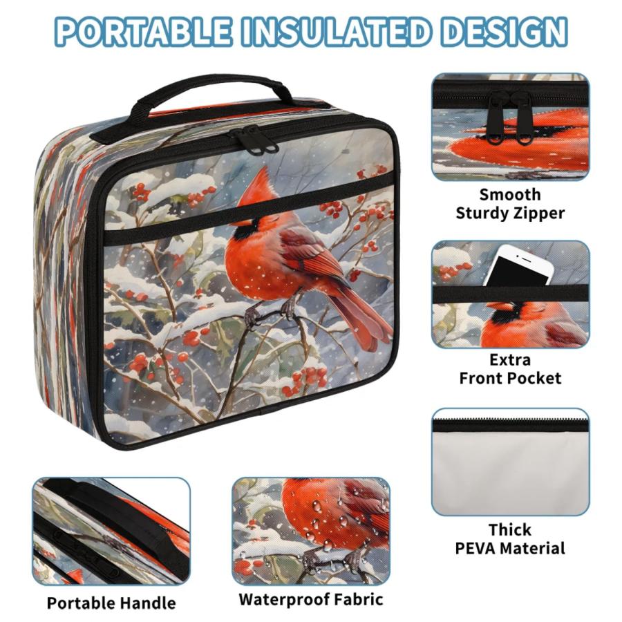 Backpack with Lunch Box Travel Backpack Winter Snow Bird Lunch Bag ＆ Laptop Backpack Bookbag Insulated Lunchbox Freezable Lunch Bag Waterproof Daypac_3
