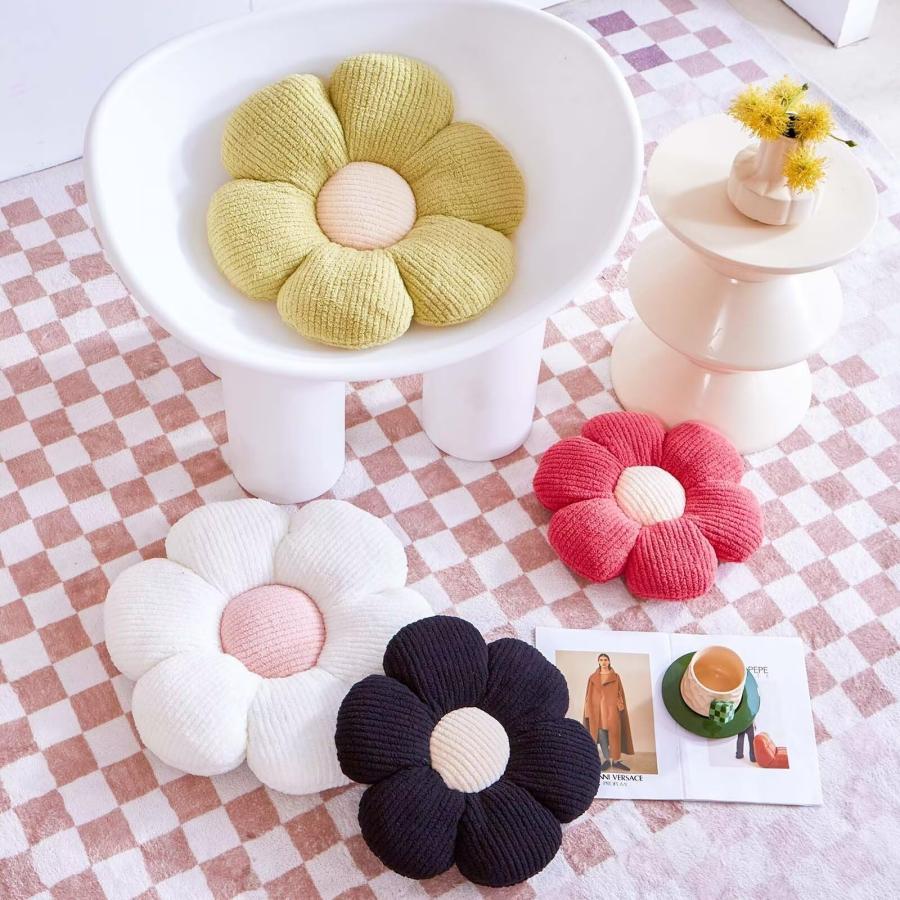 VBGYA フラワーピロー、ピーチピンクフラワー装飾スローピロー、ベッドカウチ用、かわいい花型プラッシュ美的枕、ソフト19.6インチデイジーピロー、フロアピローの画像