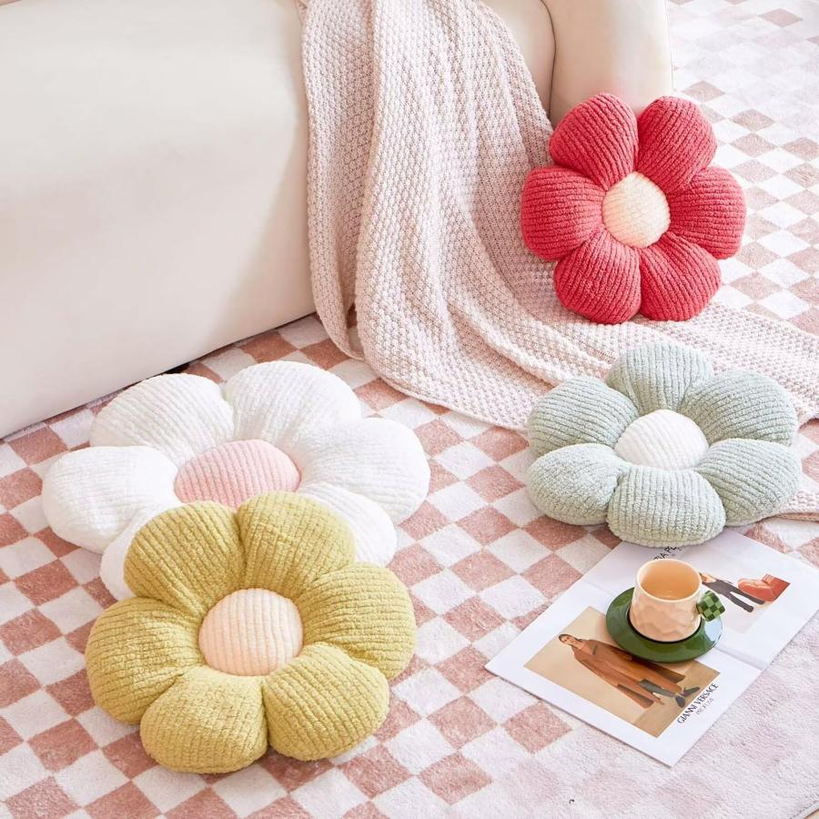 VBGYA フラワーピロー、ピーチピンクフラワー装飾スローピロー、ベッドカウチ用、かわいい花型プラッシュ美的枕、ソフト19.6インチデイジーピロー、フロアピローの画像