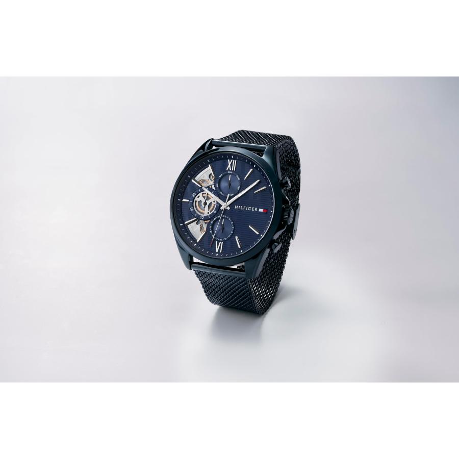 Tommy Hilfiger メンズクォーツ多機能腕時計 43.5mm ブルーイオンプレートメッシュブレスレット ブルーダイヤル 5気圧防水の画像