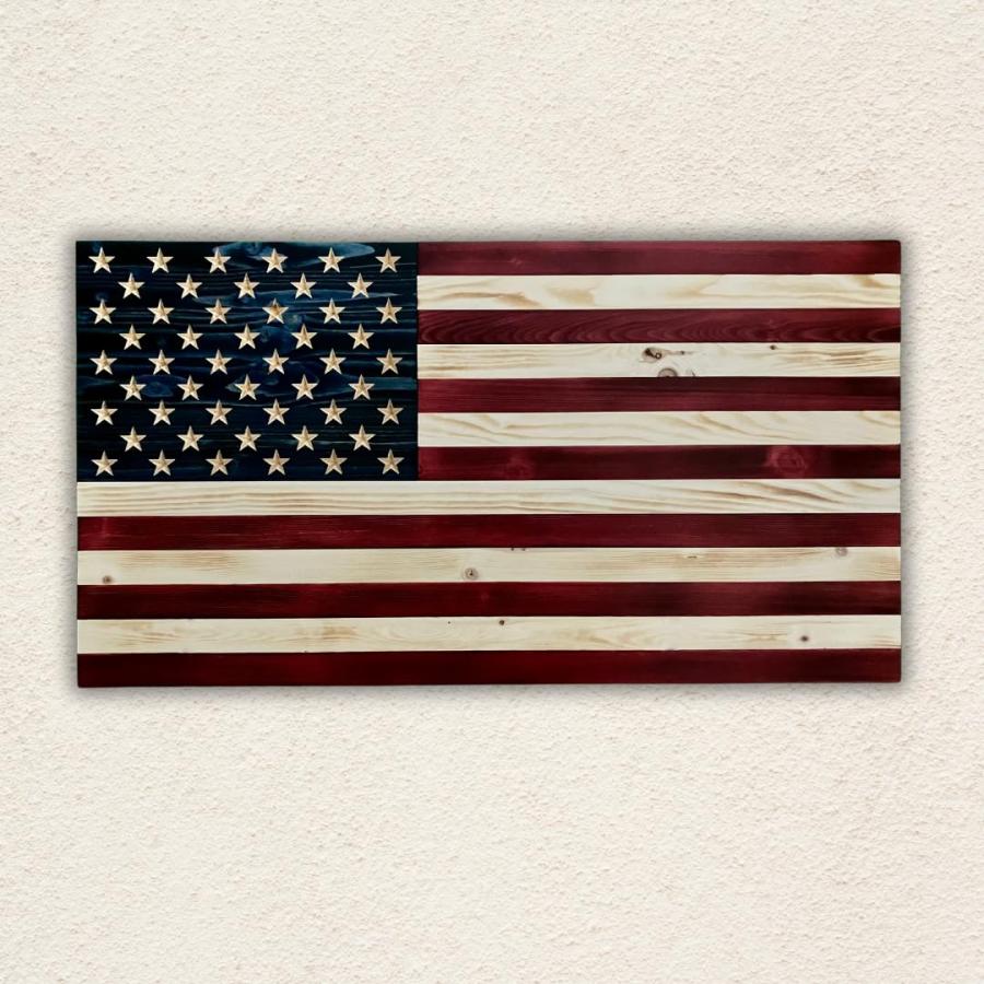 ラスティック 木製アメリカ国旗 ウォールアート 約78×146cm 天気保護仕上げ 壁掛けの画像