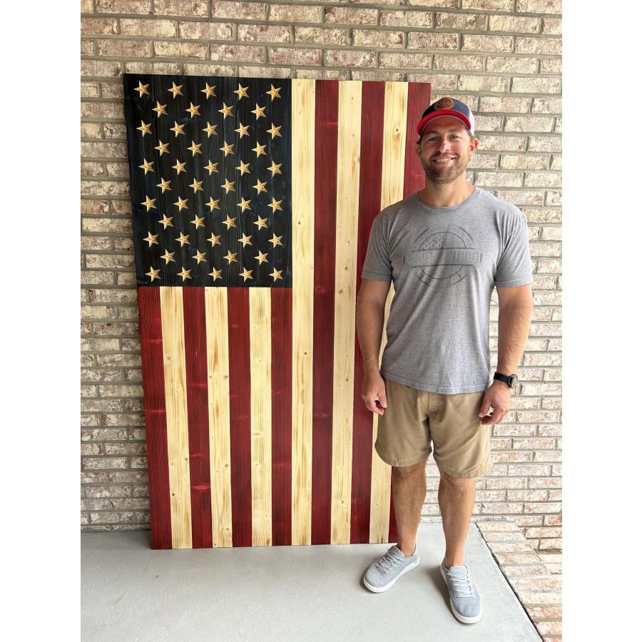 ラスティック 木製アメリカ国旗 ウォールアート 約78×146cm 天気保護仕上げ 壁掛けの画像