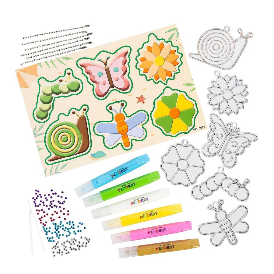 Fun Express バグ＆フラワーサンキャッチャーキーホルダー - DIY サンキャッチャーキーホルダー バグ＆フラワーデザイン 子供向けの楽しいクラフトアクティビテの画像