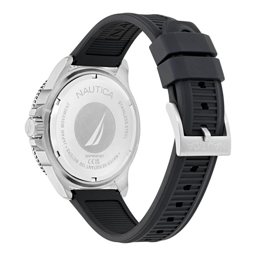 Nautica NCT Windrose メンズ腕時計 46mm 多機能 ウィートPUファイバーストラップ ブラックダイヤル 夜光針 90%リサイクルスチールの画像