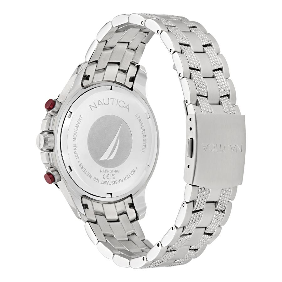 Nautica NST メンズ腕時計 44mm クロノグラフ ブルーダイヤル ステンレスブレスレット＋シリコンストラップ 夜光針 ボックスセットの画像