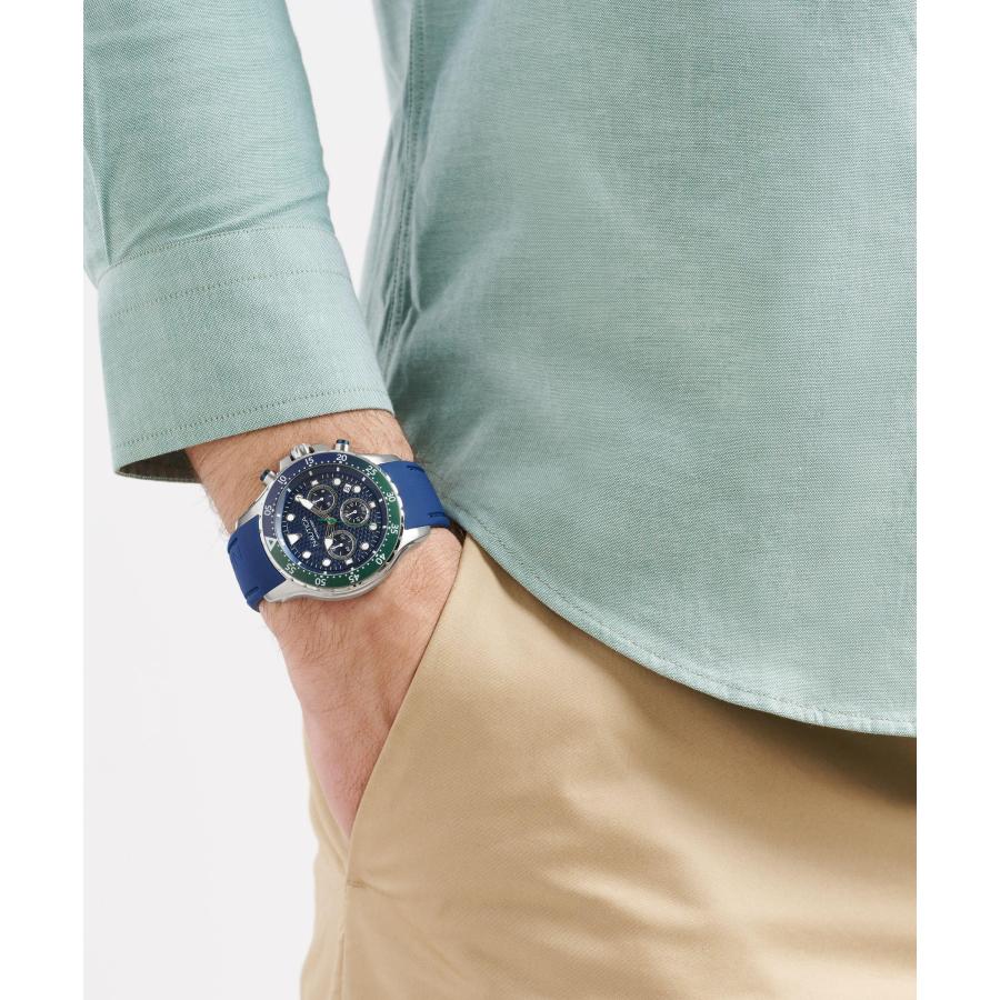 Nautica NST メンズ腕時計 44mm クロノグラフ ブルーダイヤル 日付付き シリコンストラップ 夜光針 90%リサイクルスチールの画像