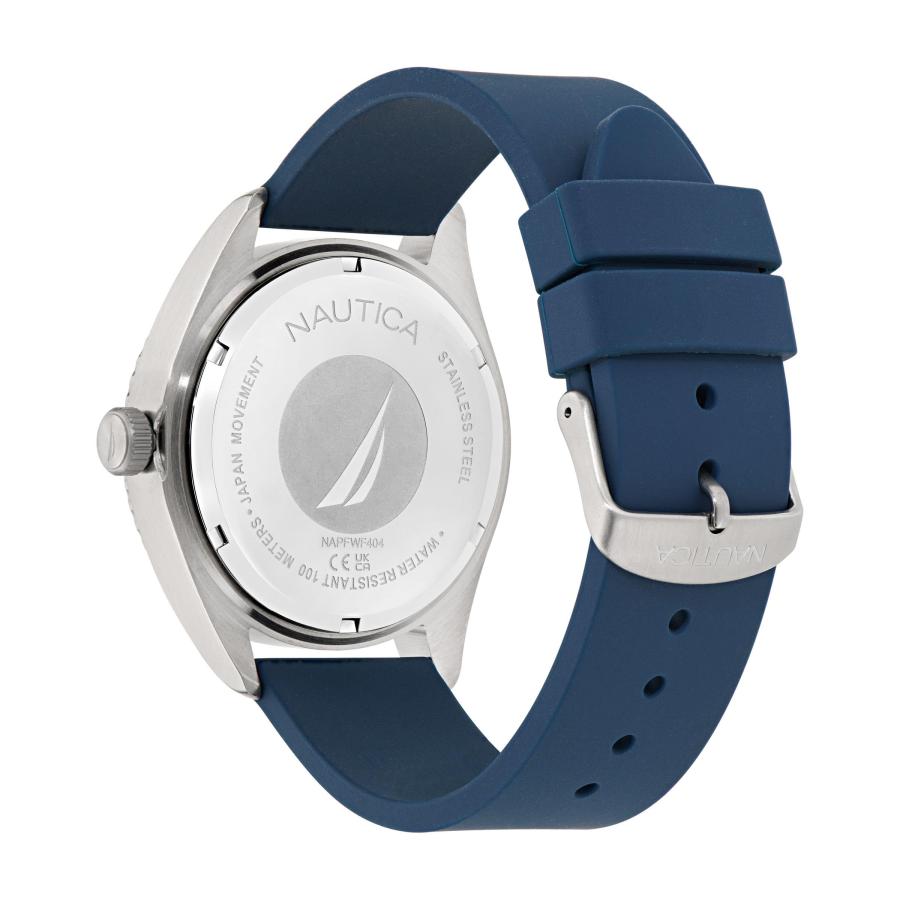 Nautica FINN World メンズ腕時計 44mm 3針 ブルーダイヤル 夜光針 シリコンストラップ 90%リサイクルスチールケースの画像