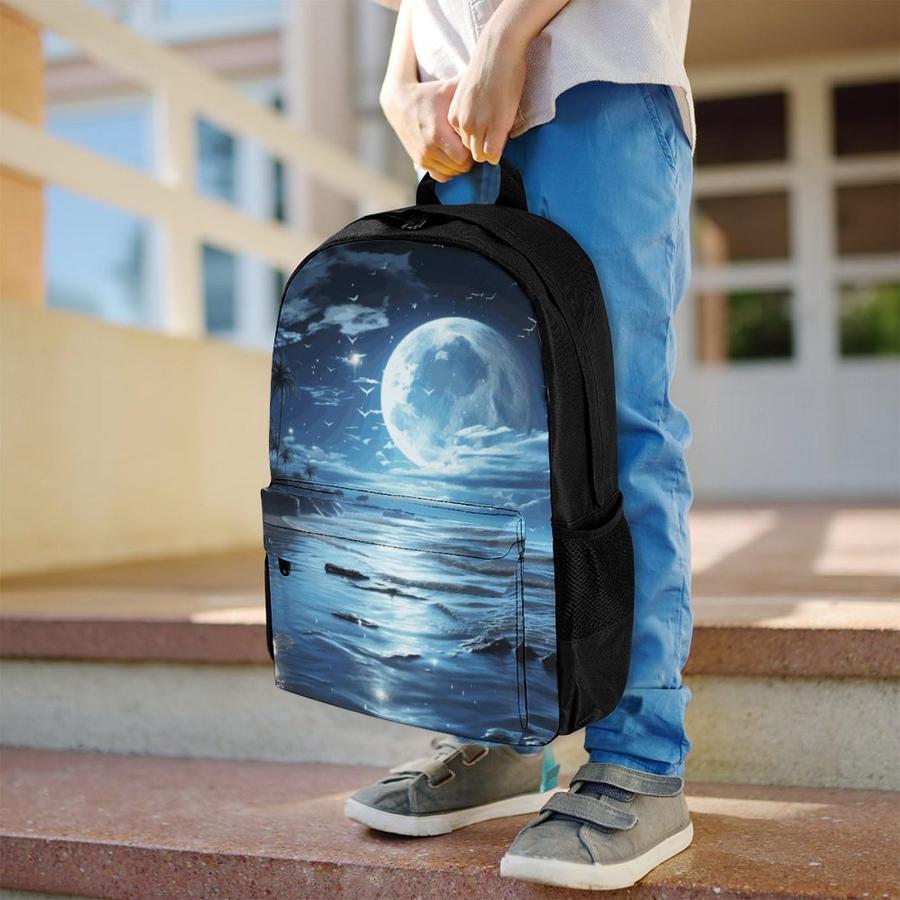 KLWQR 海の月柄 ノートPC用バックパック 大容量 軽量 防水 男女兼用 デイパックの画像