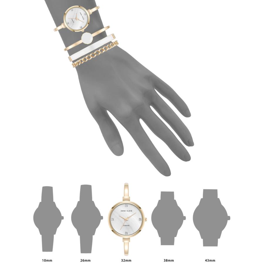 Anne Klein レディースバングルウォッチとブレスレットセット, ゴールド/ホワイト, AK/5142WTST。の画像