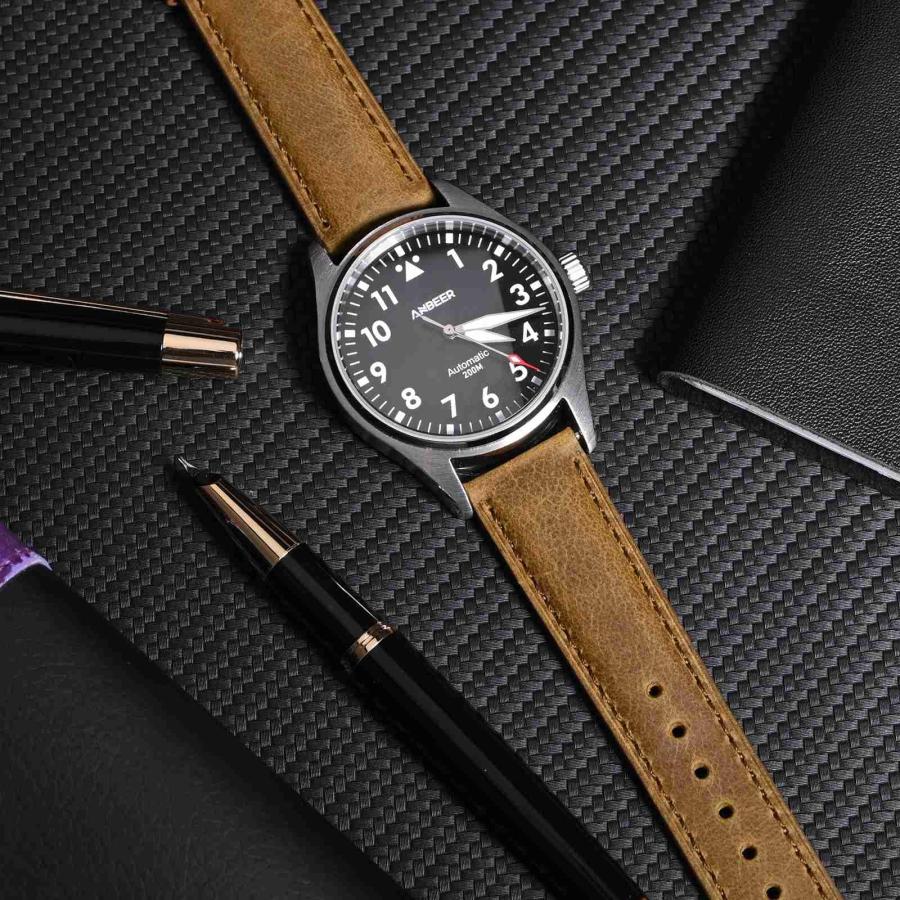 ANBEER クレイジーホースレザー時計バンド クイックリリース 20mm ジンジャーブレッド ブラックバックルの画像