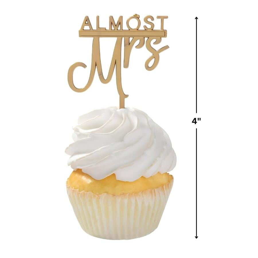"Almost Mrs." カップケーキ ゴールド プラスチック トッパー (4インチ) 25ピース - エレガントなブライダルシャワーケーキデコレーション、婚約パーティーや結