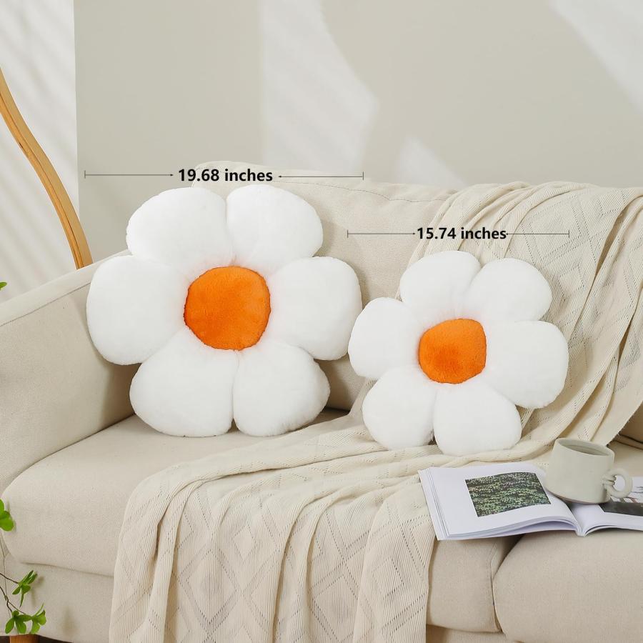 CANGHI フラワーピロー ホワイトイエロー 19.75インチ 花の形をしたスローピロー デイジーフラシ天 枕 座布団 かわいい 美的装飾スローピロー ベッド ホーム ソの画像