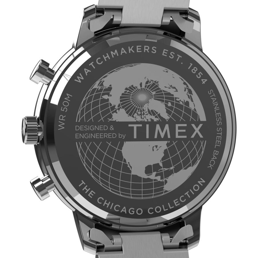 Timex メンズ Chicago クロノグラフ 45mm ステンレスブレスレット ブルーダイヤル シルバートーンの画像
